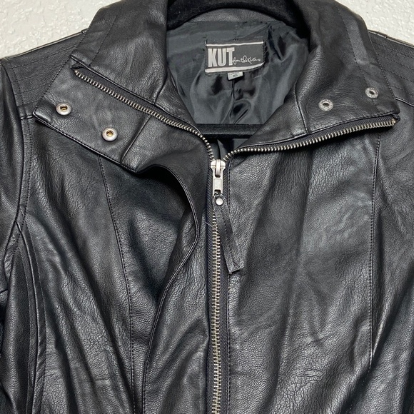 KUT FROM THE KLOTH Women's Black Vegan Leather Full Zip Moto Jacket Size XS - Picture 5 of 7